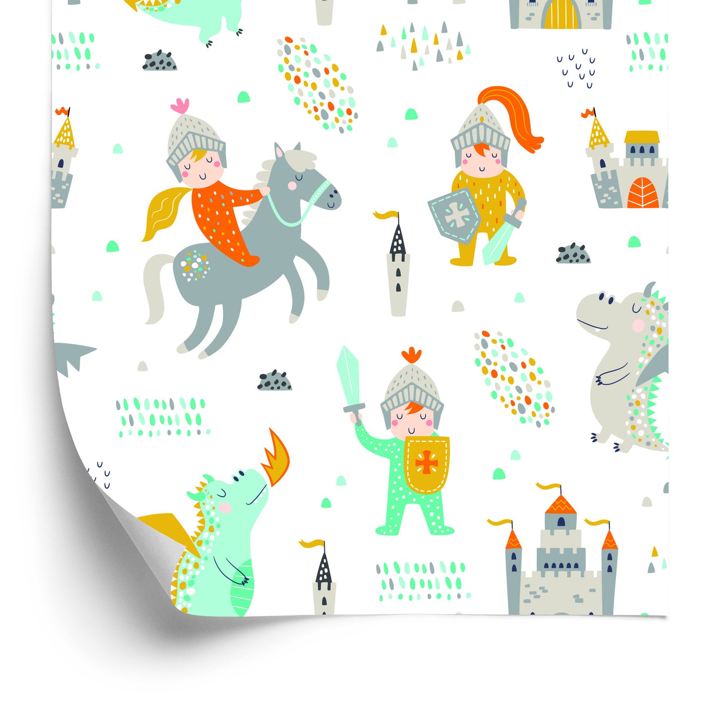 Wallpaper Fairy-Tale For A Boy Knights Dragons