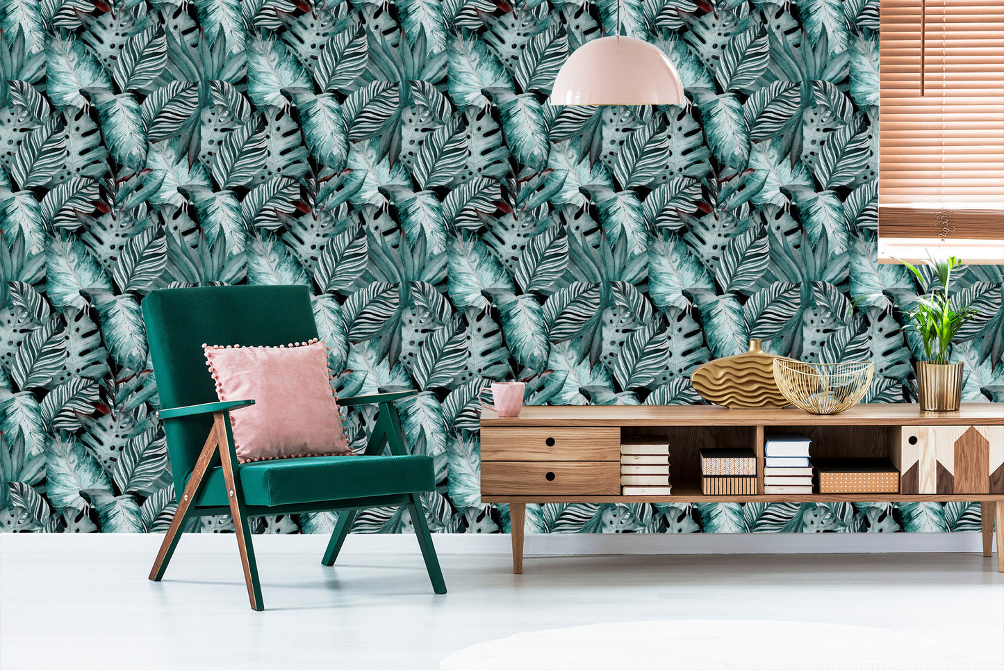 Wallpaper Leaves In Shades Of Green