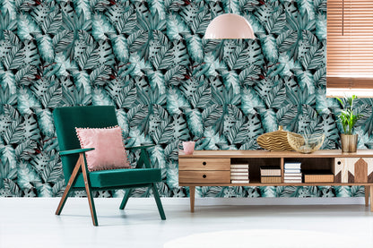 Wallpaper Leaves In Shades Of Green