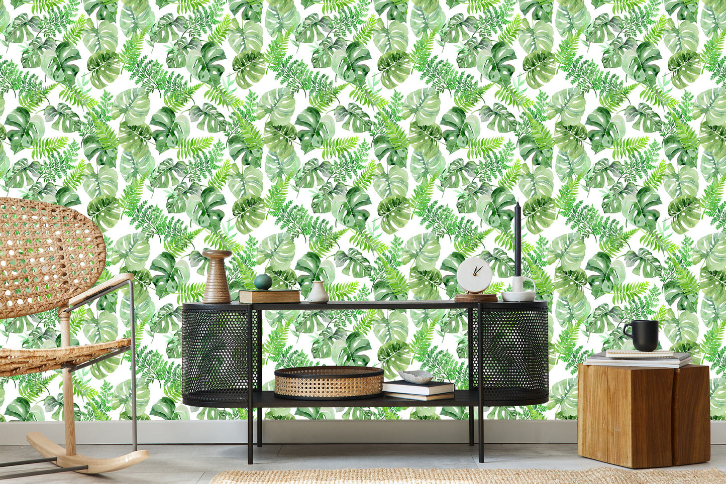 Wallpaper Tropical Leaves Painted With Watercolor