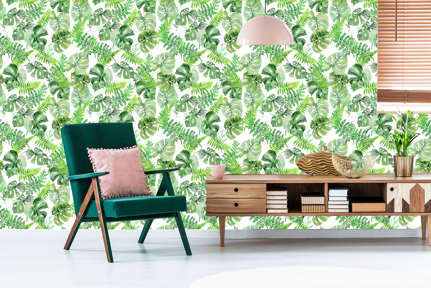 Wallpaper Tropical Leaves Painted With Watercolor