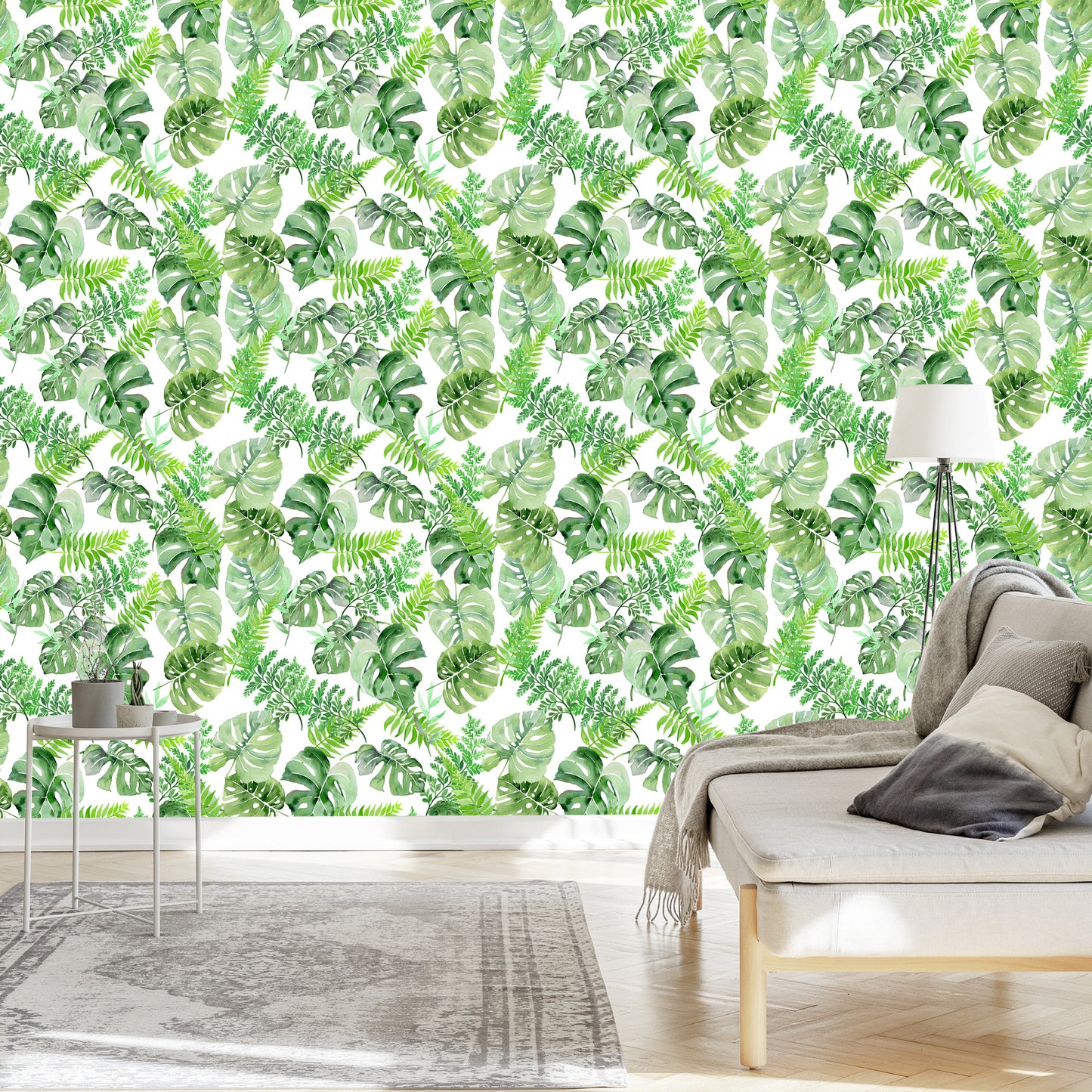 Wallpaper Tropical Leaves Painted With Watercolor