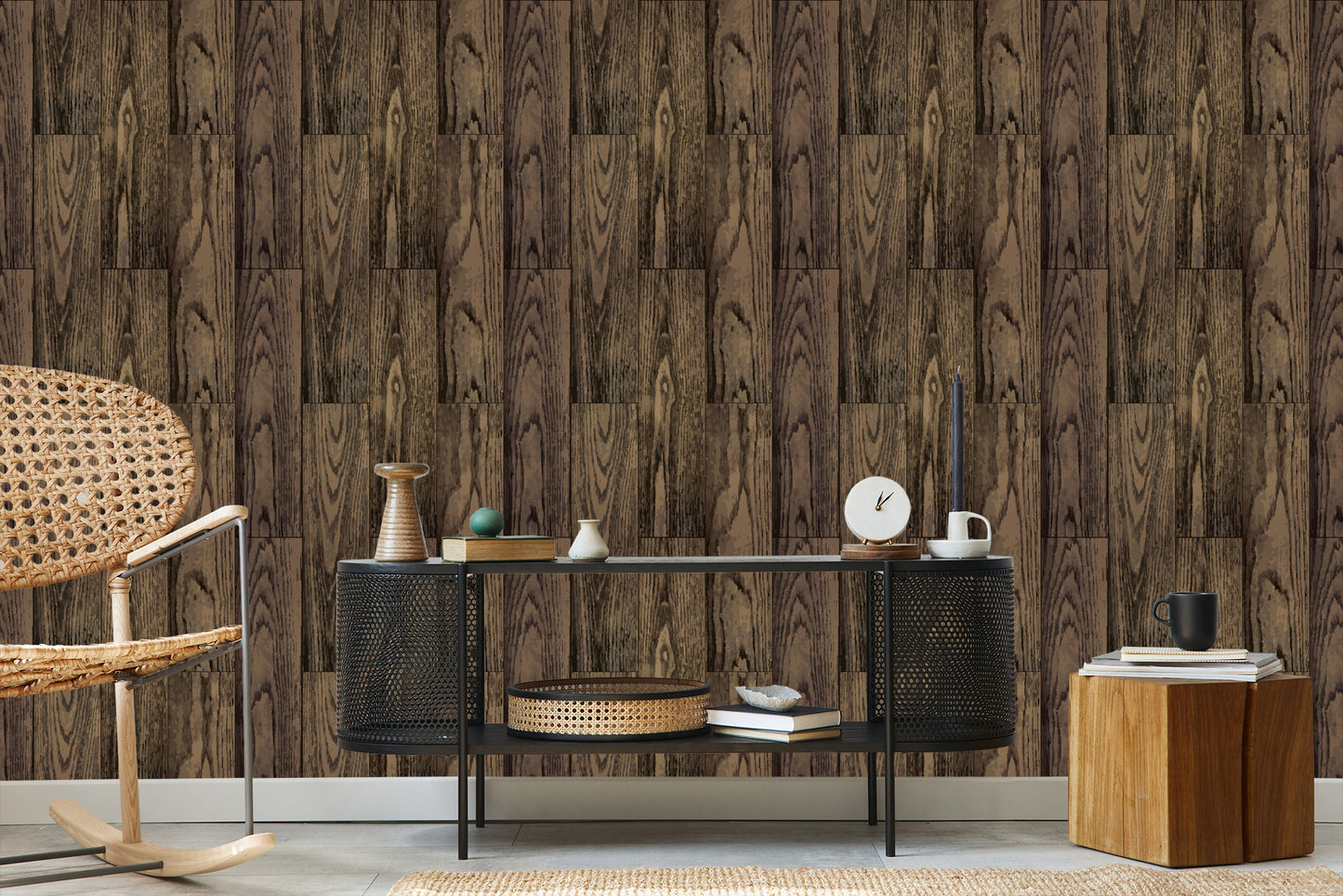 Wallpaper Dark Vertical Wooden Planks