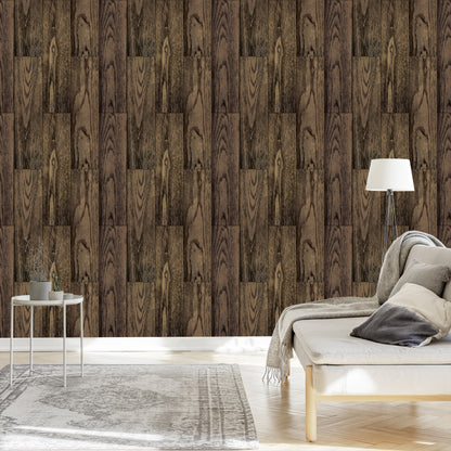 Wallpaper Dark Vertical Wooden Planks