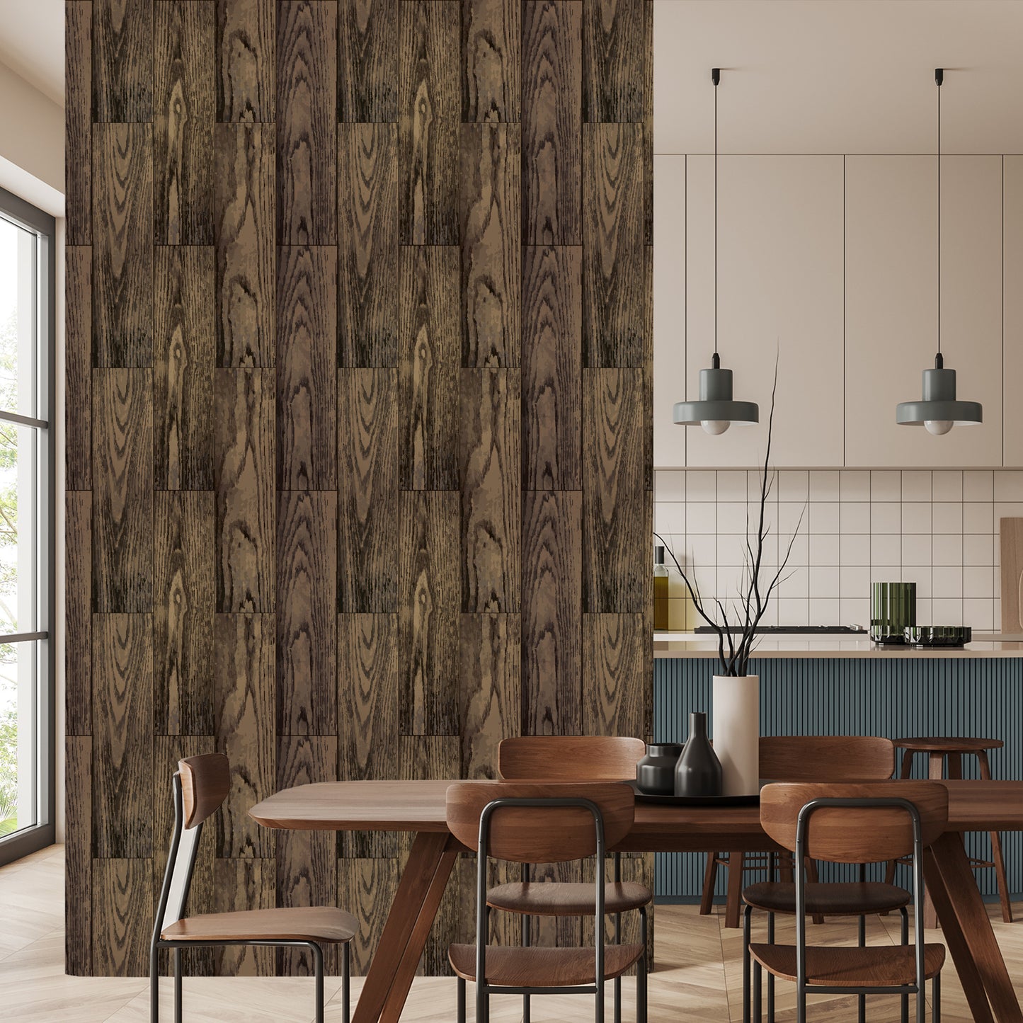Wallpaper Dark Vertical Wooden Planks