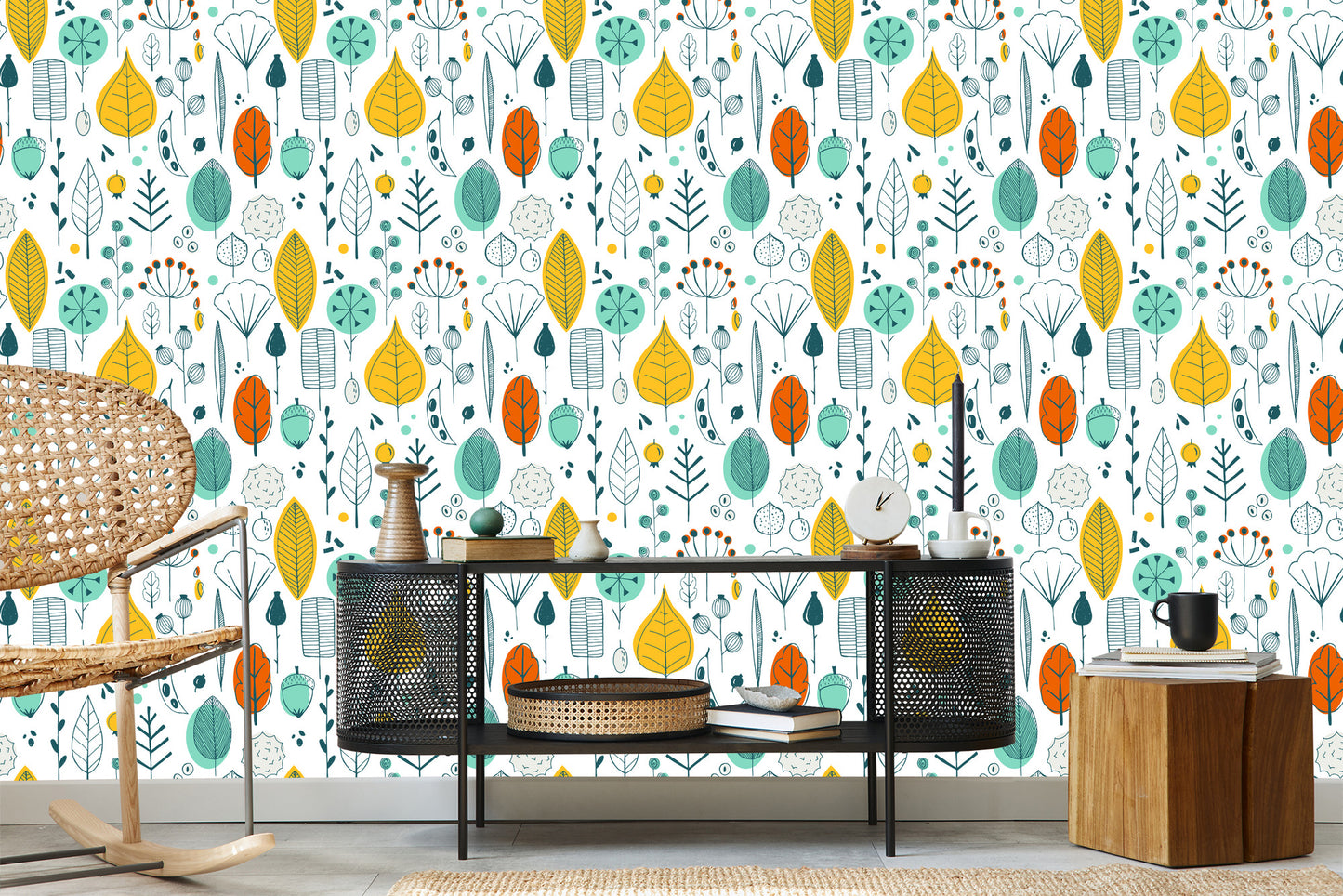 Wallpaper Leaves Scandinavian Style For Baby's Room
