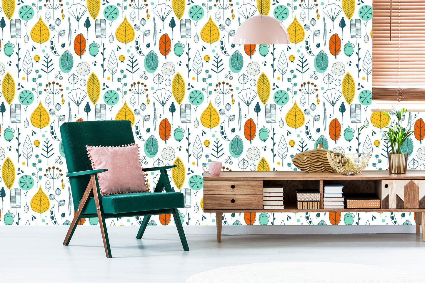 Wallpaper Leaves Scandinavian Style For Baby's Room