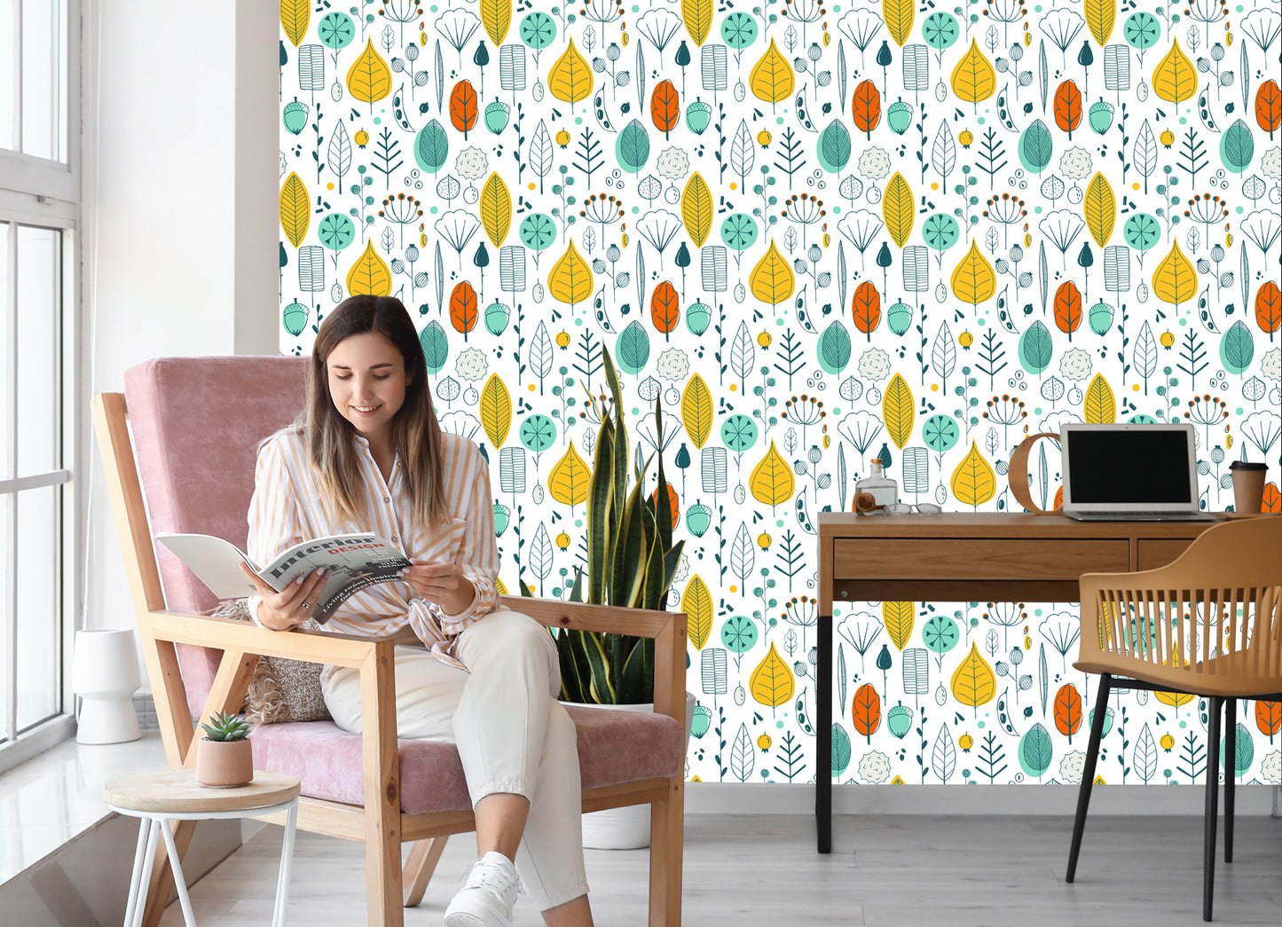 Wallpaper Leaves Scandinavian Style For Baby's Room