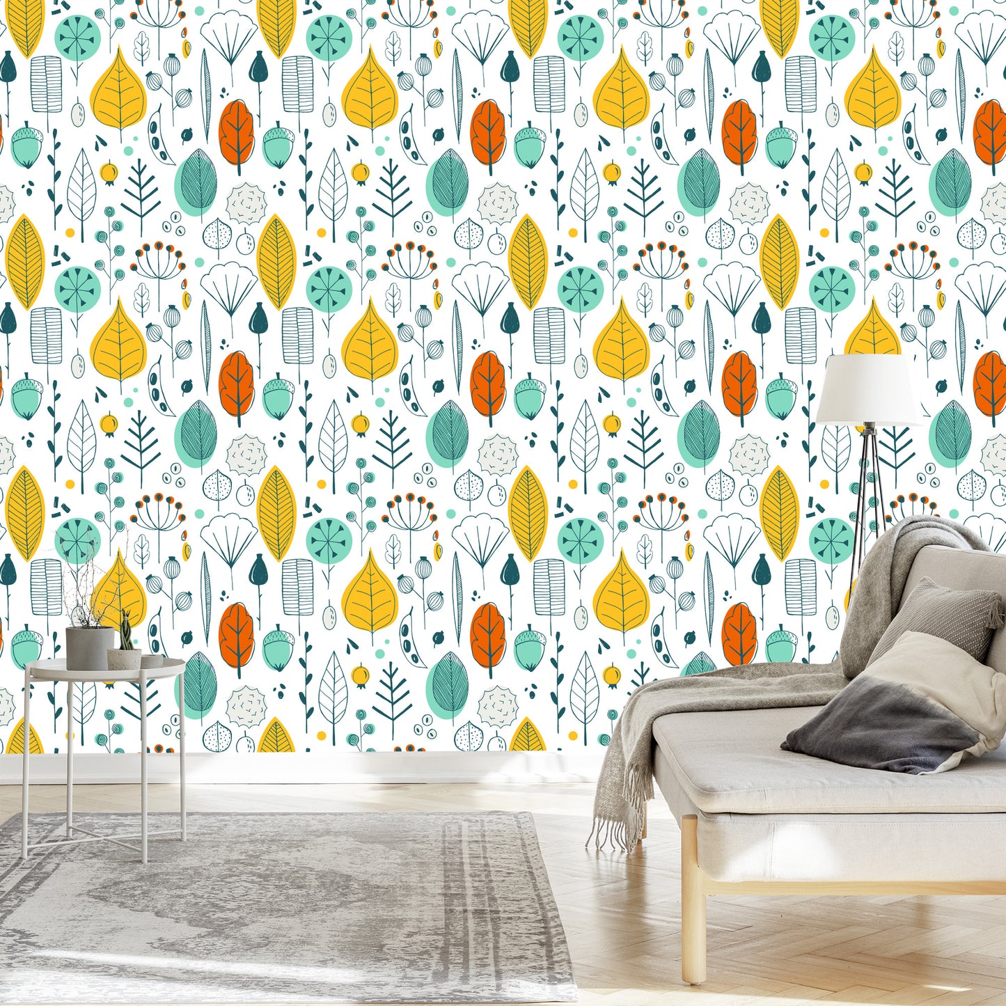 Wallpaper Leaves Scandinavian Style For Baby's Room