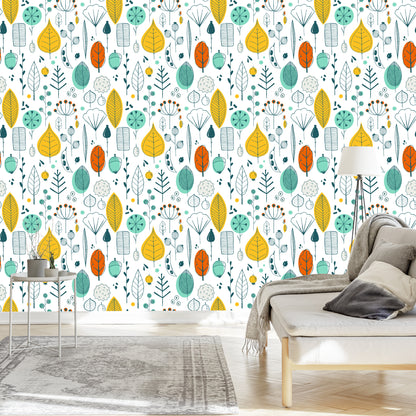 Wallpaper Leaves Scandinavian Style For Baby's Room