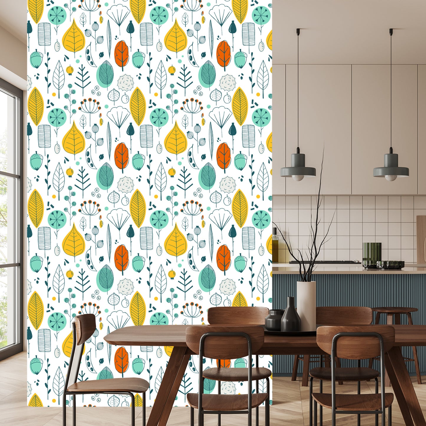 Wallpaper Leaves Scandinavian Style For Baby's Room