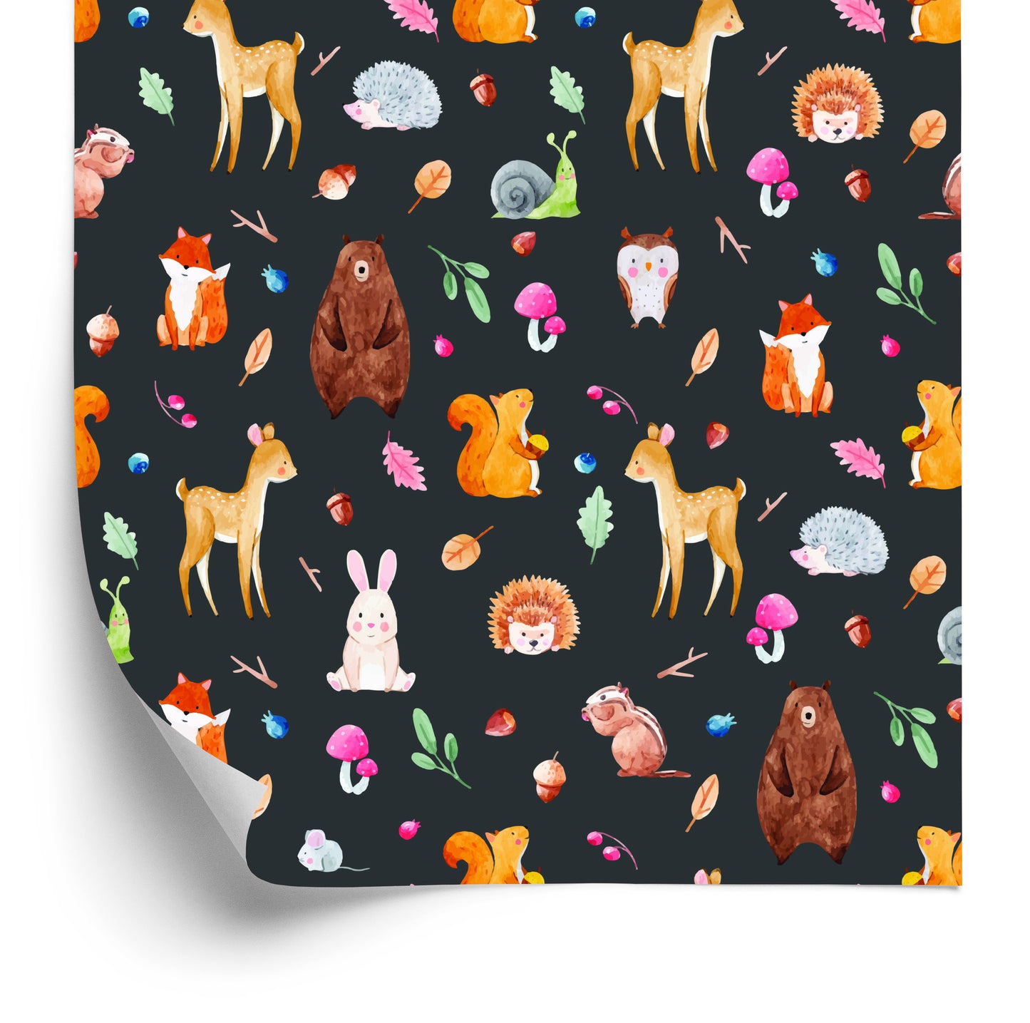 Wallpaper For Children - Forest Animals Painted With Watercolors