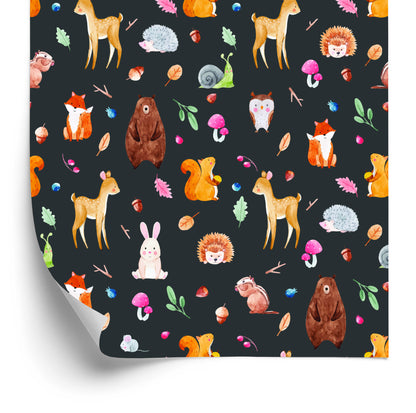 Wallpaper For Children - Forest Animals Painted With Watercolors