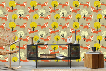 Wallpaper Minimalist Foxes And Trees