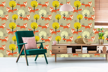 Wallpaper Minimalist Foxes And Trees