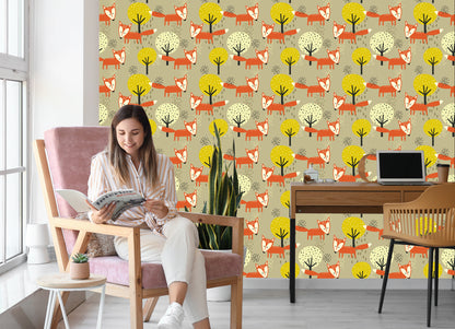 Wallpaper Minimalist Foxes And Trees