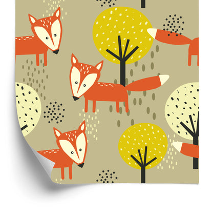 Wallpaper Minimalist Foxes And Trees