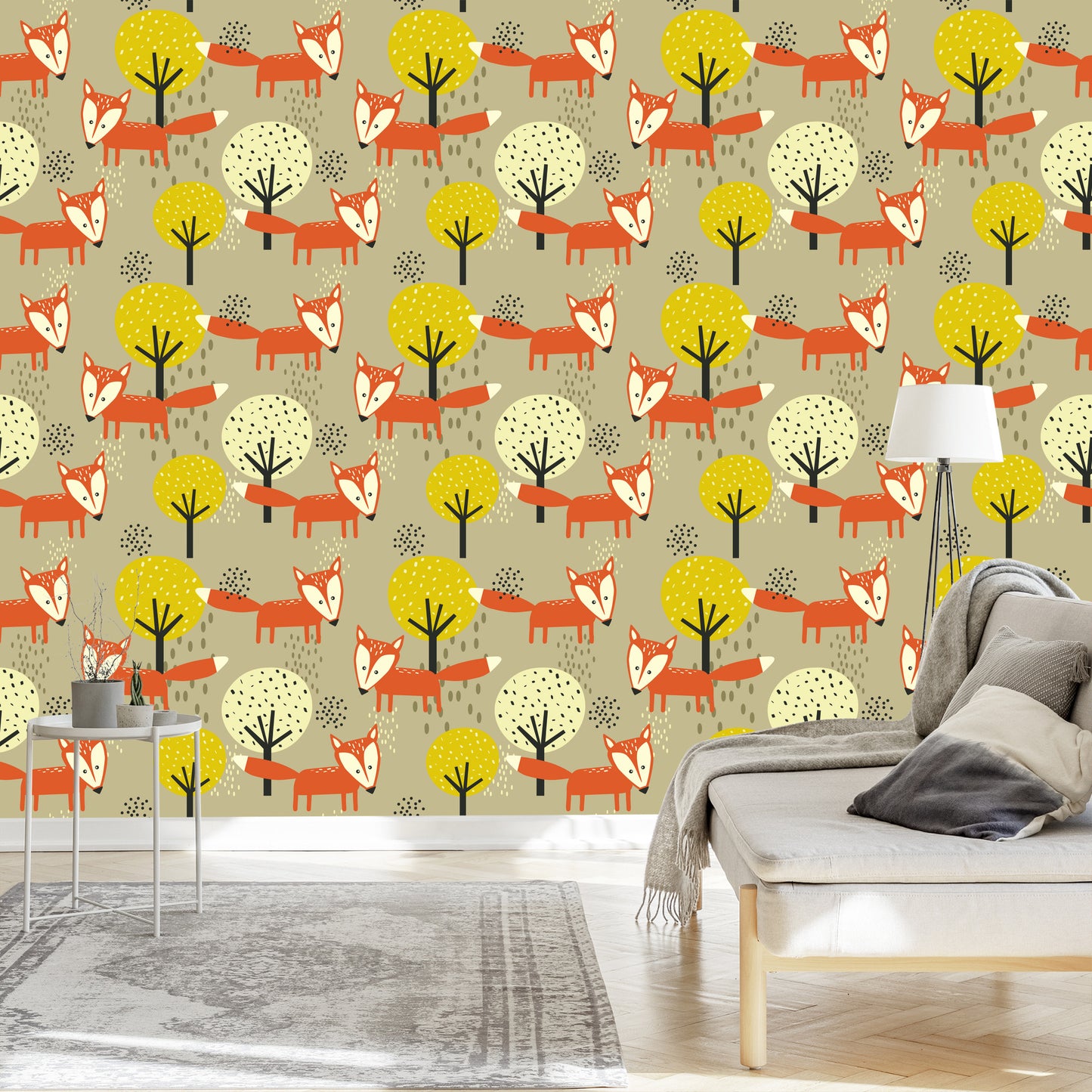 Wallpaper Minimalist Foxes And Trees