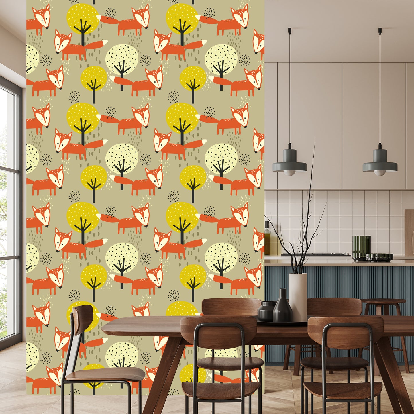 Wallpaper Minimalist Foxes And Trees