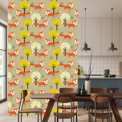 Wallpaper Minimalist Foxes And Trees