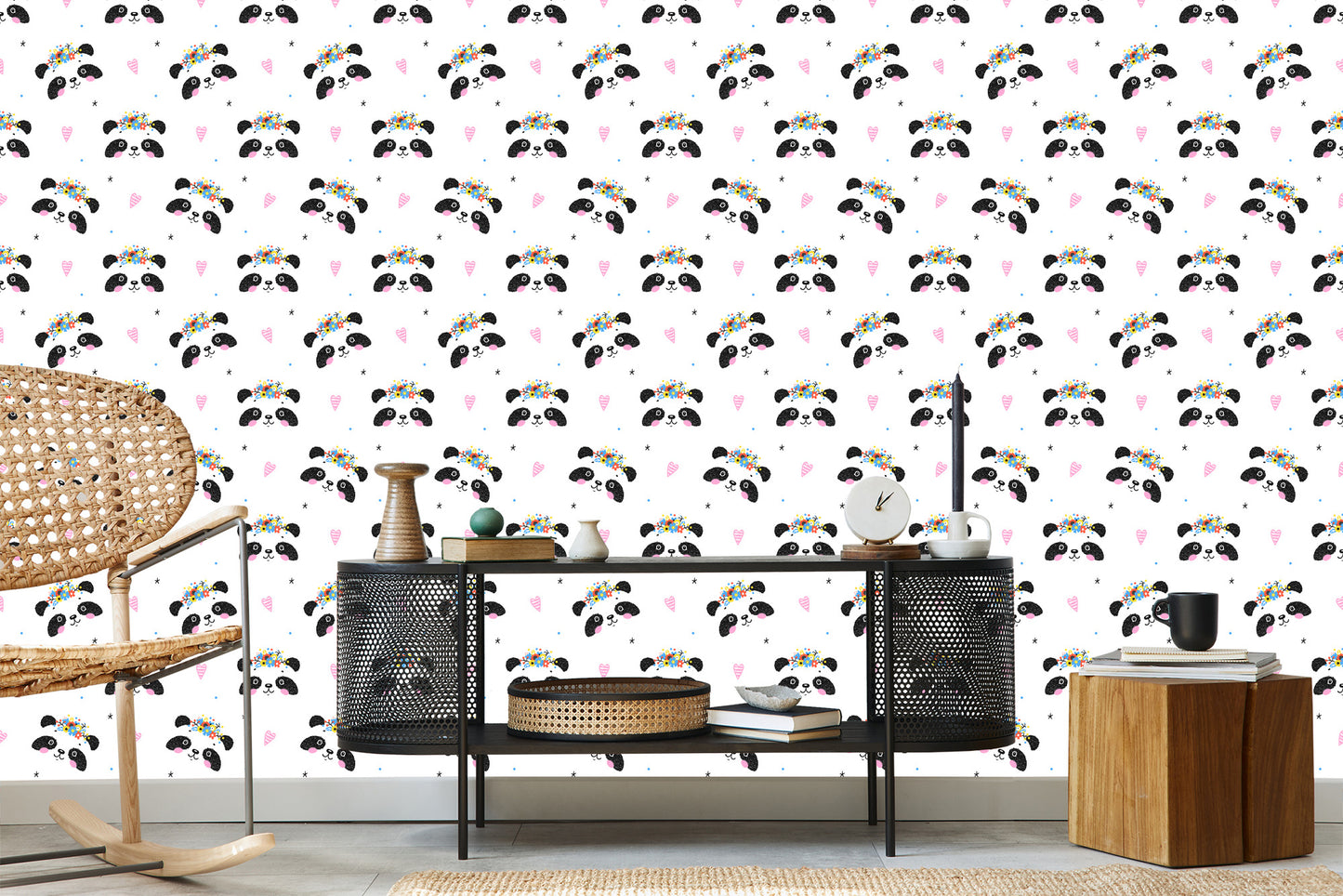 Wallpaper Adorable Pandas With Flowers