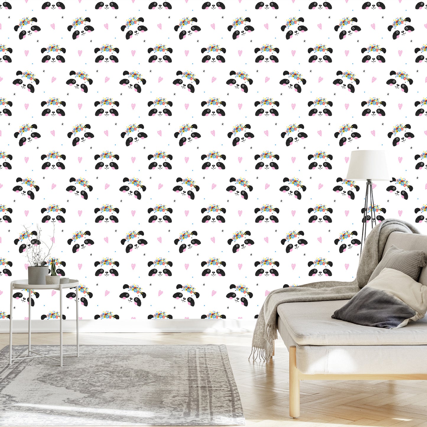 Wallpaper Adorable Pandas With Flowers