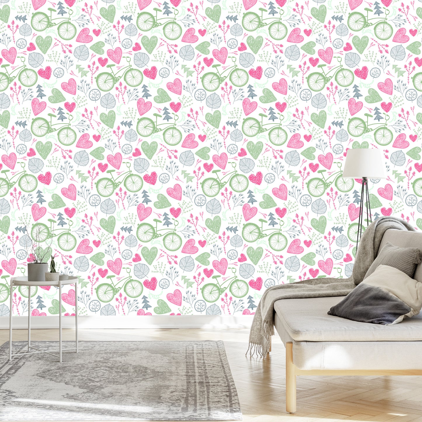Wallpaper Drawn Forest With Bicycles