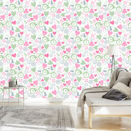 Wallpaper Drawn Forest With Bicycles