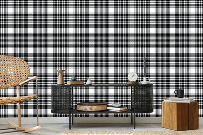 Wallpaper Black And White Scottish Plaid Pattern