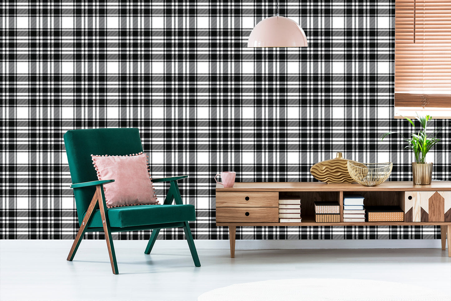 Wallpaper Black And White Scottish Plaid Pattern