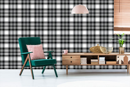 Wallpaper Black And White Scottish Plaid Pattern