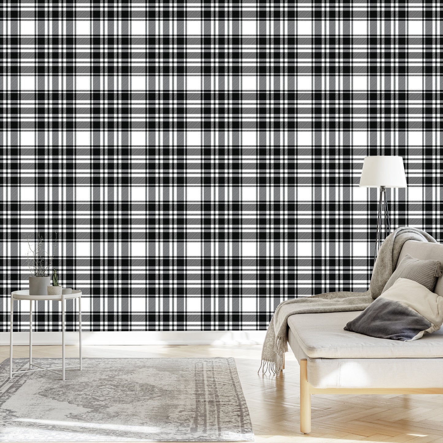 Wallpaper Black And White Scottish Plaid Pattern