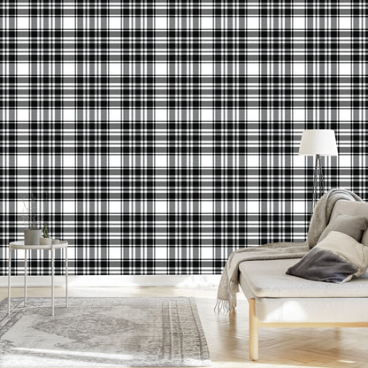 Wallpaper Black And White Scottish Plaid Pattern
