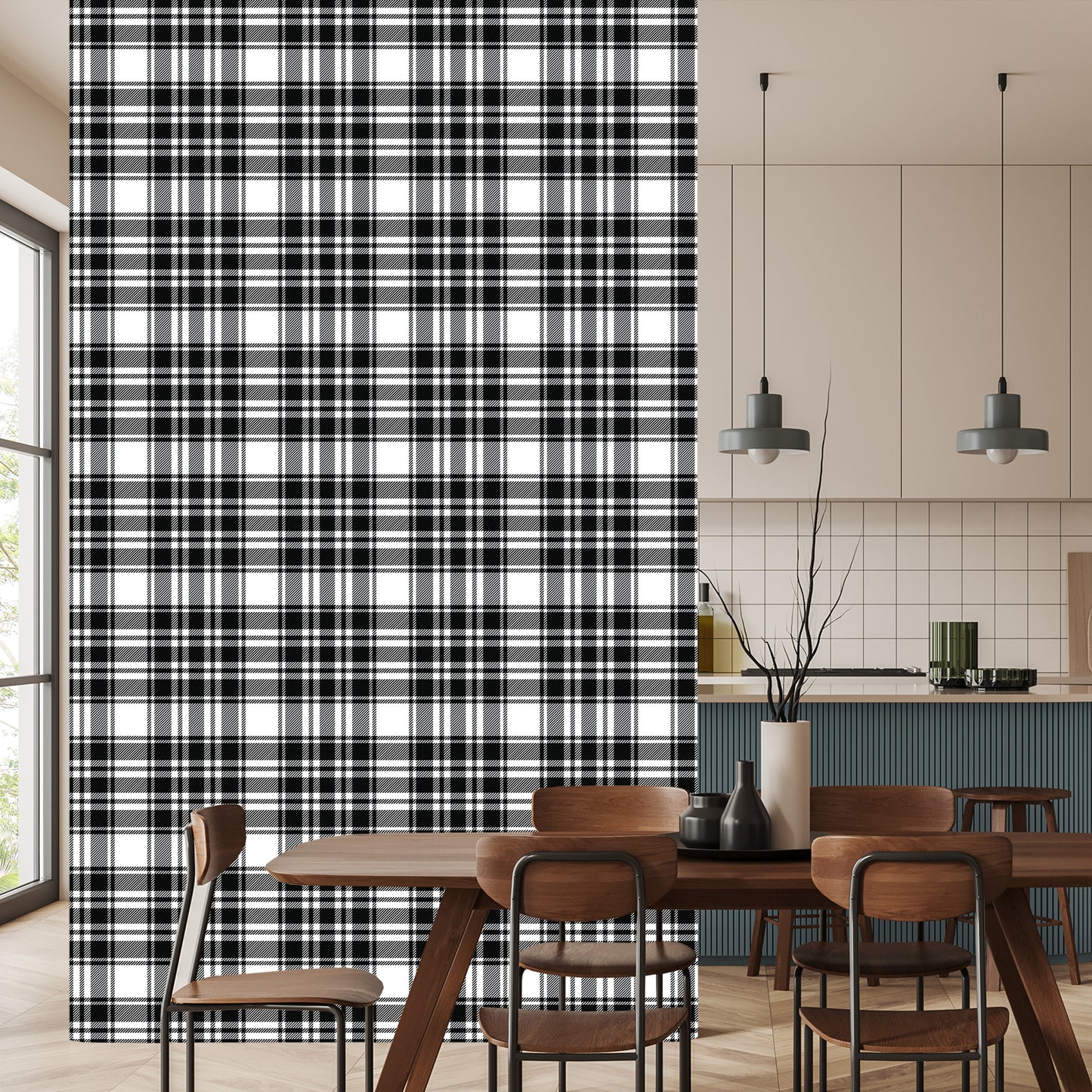 Wallpaper Black And White Scottish Plaid Pattern