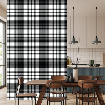 Wallpaper Black And White Scottish Plaid Pattern