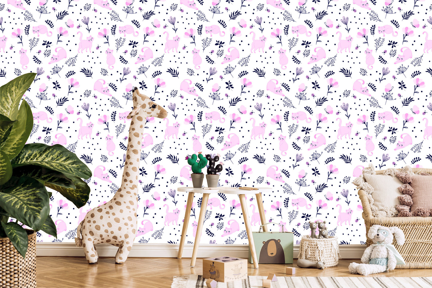 Wallpaper Sleeping Pink Small Cats