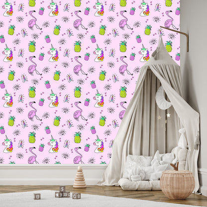 Wallpaper Unicorns And Friends Colorful Background