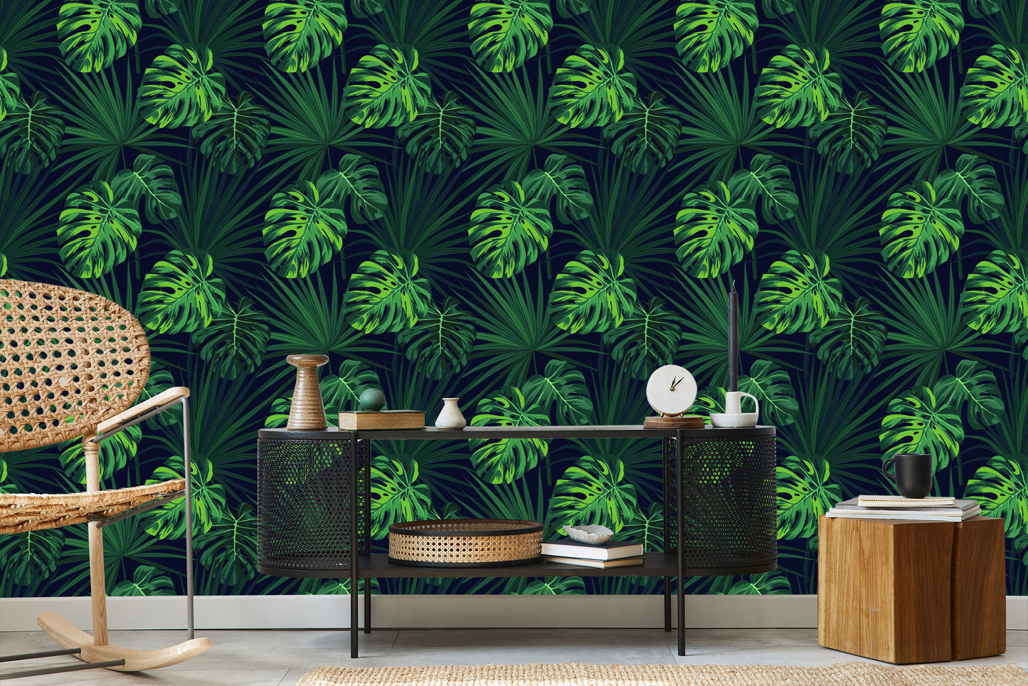Wallpaper Tropical Monstera Leaves On Dark Background