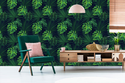 Wallpaper Tropical Monstera Leaves On Dark Background