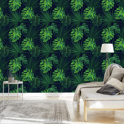 Wallpaper Tropical Monstera Leaves On Dark Background