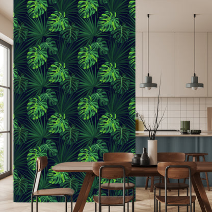 Wallpaper Tropical Monstera Leaves On Dark Background