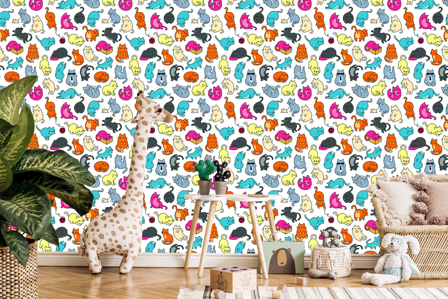 Wallpaper For Children - Colorful Cats Like From The Cartoon