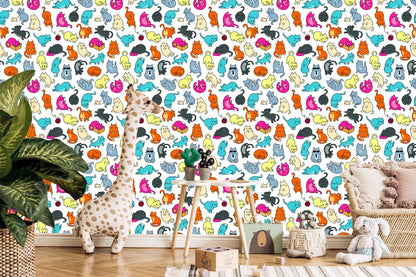 Wallpaper For Children - Colorful Cats Like From The Cartoon