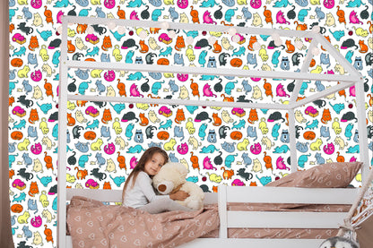 Wallpaper For Children - Colorful Cats Like From The Cartoon