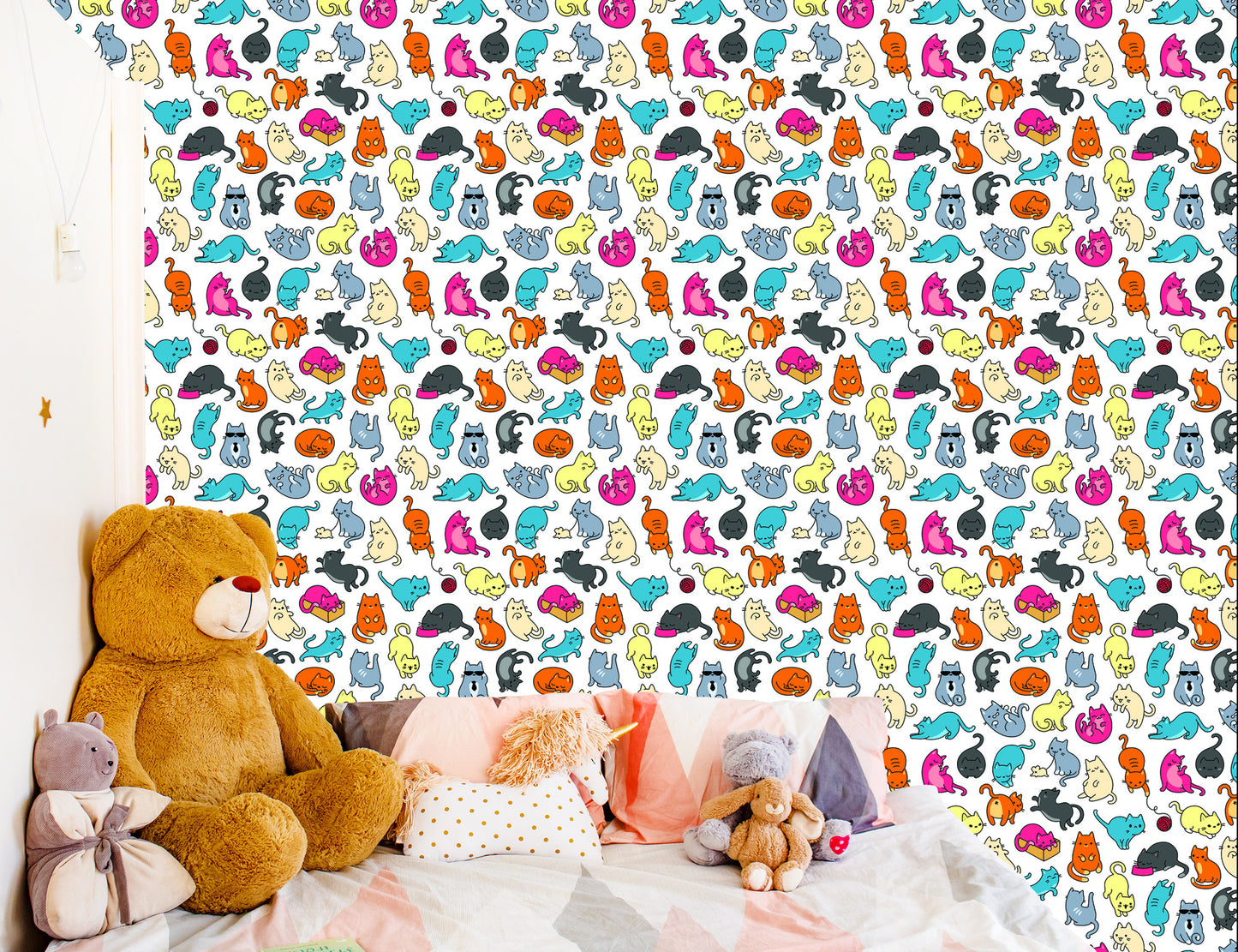 Wallpaper For Children - Colorful Cats Like From The Cartoon