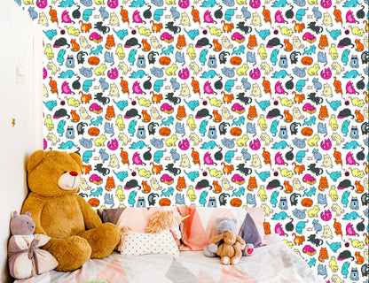 Wallpaper For Children - Colorful Cats Like From The Cartoon