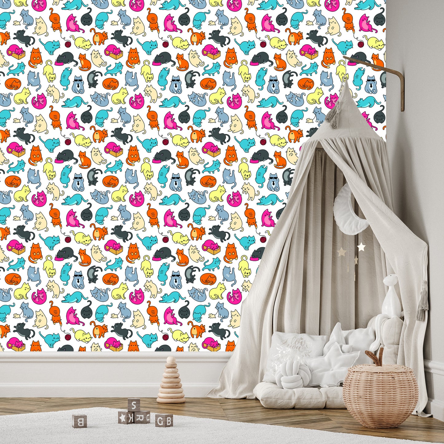 Wallpaper For Children - Colorful Cats Like From The Cartoon