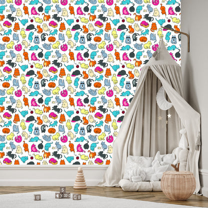 Wallpaper For Children - Colorful Cats Like From The Cartoon
