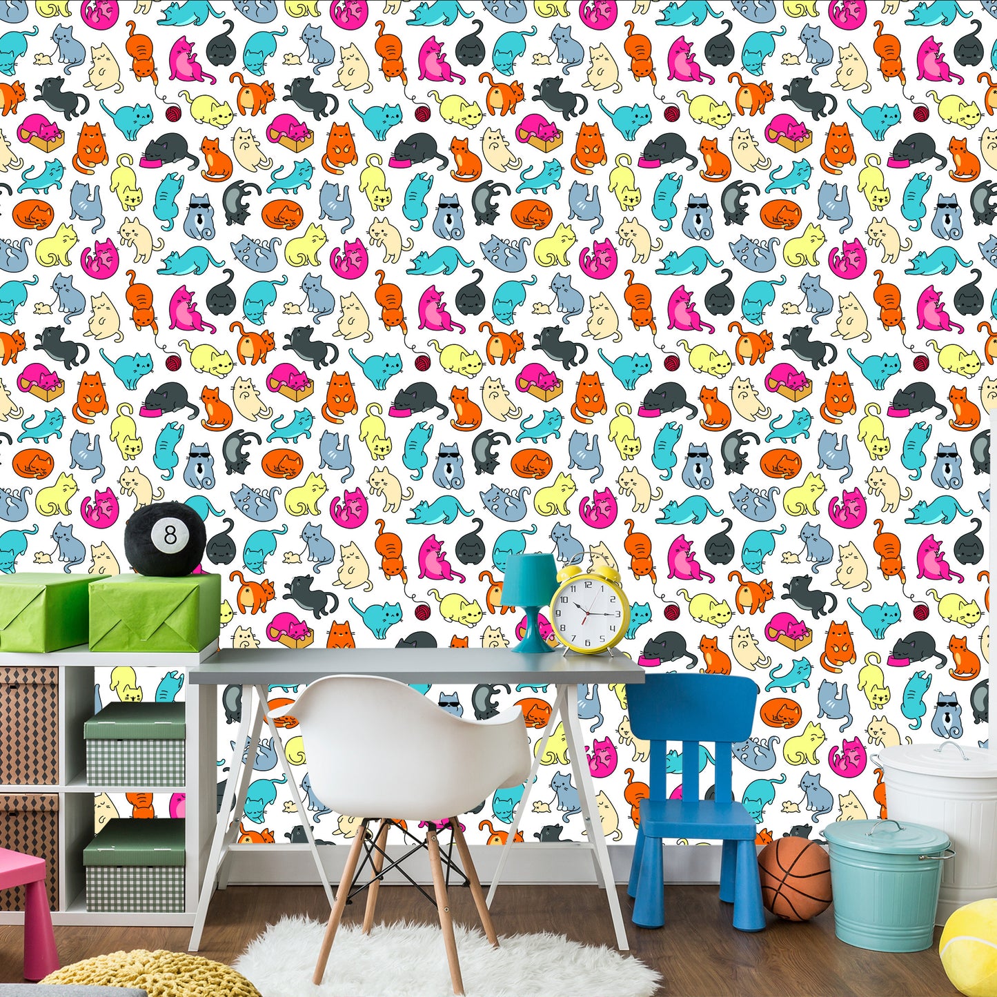Wallpaper For Children - Colorful Cats Like From The Cartoon