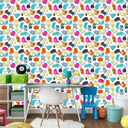 Wallpaper For Children - Colorful Cats Like From The Cartoon